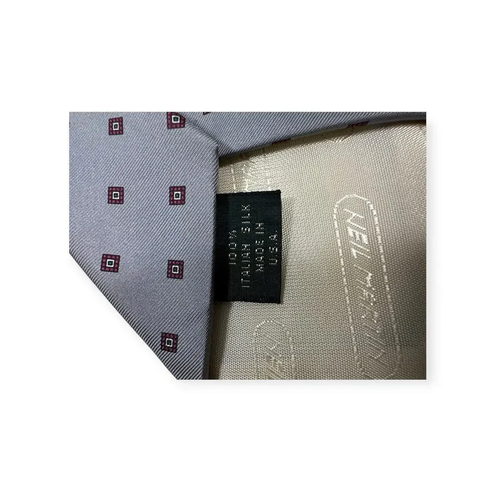 Neil Martin Tie Mens OS Silver Grey Geometric Italian‎ Silk Handmade Old Money